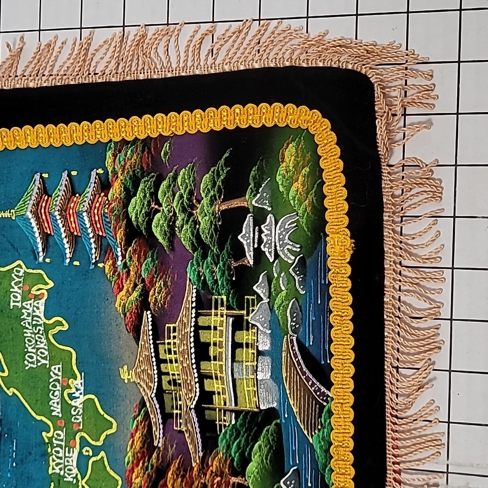 Vintage Asian Japanese Black‎ Velvet Hand Painted PILLOWCASE SHAM #2 - Picture 2 of 12